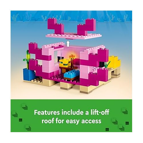  LEGO Minecraft The Axolotl House 21247 Building Toy Set, Creative Adventures at a Colorful Underwater Base, Includes a Diver Explorer, Dolphin, Drowned and More, Minecraft Toy for 7 Year Old Kids