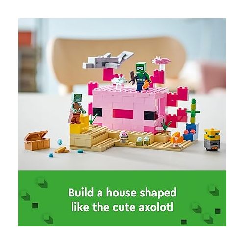  LEGO Minecraft The Axolotl House 21247 Building Toy Set, Creative Adventures at a Colorful Underwater Base, Includes a Diver Explorer, Dolphin, Drowned and More, Minecraft Toy for 7 Year Old Kids