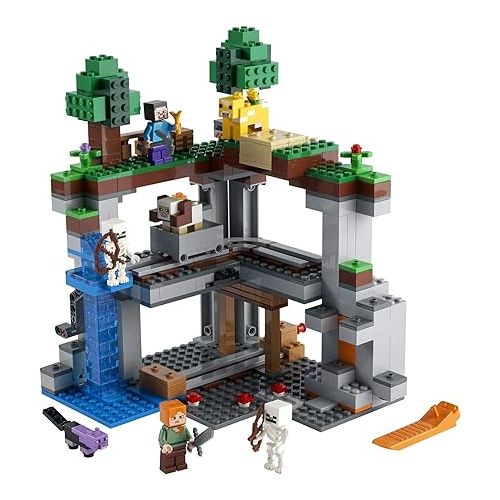  LEGO Minecraft The First Adventure 21169 Hands-On Minecraft Playset; Fun Toy Featuring Steve, Alex, a Skeleton, Dyed Cat, Moobloom and Horned Sheep, New 2021 (542 Pieces)