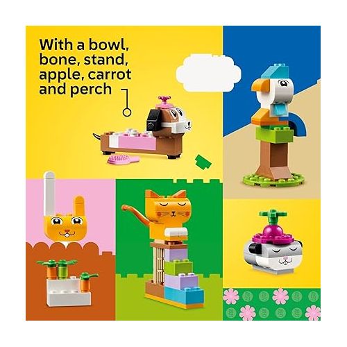  LEGO Classic Creative Pets, Building Brick Animals Toy, Kids Build a Dog, Cat, Rabbit, Hamster and Bird, Gift for Animal-Loving Boys and Girls Aged 5 and Up, Great Build Together Toy, 11034