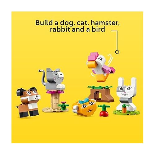  LEGO Classic Creative Pets, Building Brick Animals Toy, Kids Build a Dog, Cat, Rabbit, Hamster and Bird, Gift for Animal-Loving Boys and Girls Aged 5 and Up, Great Build Together Toy, 11034