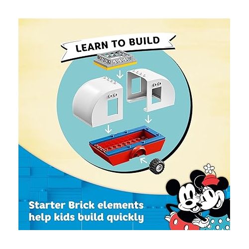  LEGO Disney Mickey Mouse and Minnie Mouse's Camping Trip 10777 Building Toy with Camper Van, Car & Pluto Figure, for Kids 4 Plus Years Old