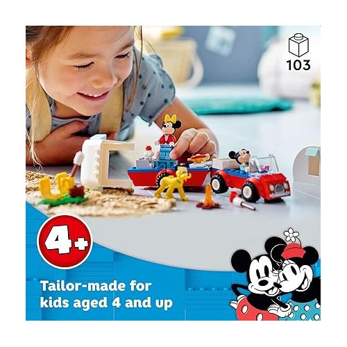  LEGO Disney Mickey Mouse and Minnie Mouse's Camping Trip 10777 Building Toy with Camper Van, Car & Pluto Figure, for Kids 4 Plus Years Old