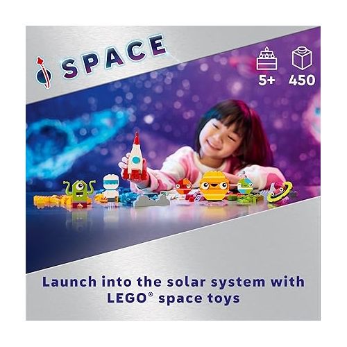  LEGO Classic Creative Space Planets Buildable Solar System, Creative Toy Building Set with Alien, Rocket Ship Toy and Glow in The Dark Bricks, Gift for Kids, Boys and Girls Ages 5 and Up, 11037