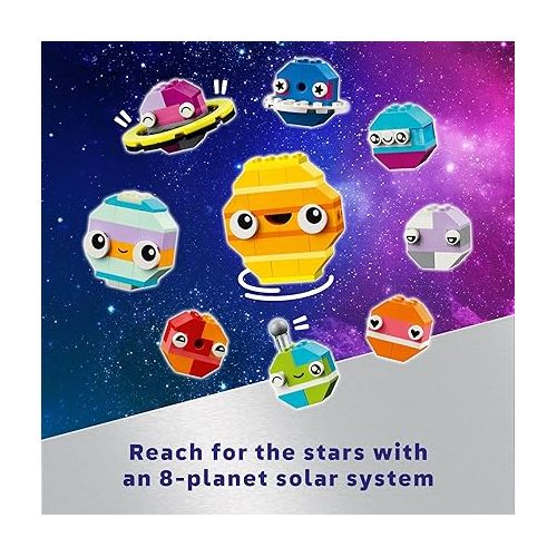  LEGO Classic Creative Space Planets Buildable Solar System, Creative Toy Building Set with Alien, Rocket Ship Toy and Glow in The Dark Bricks, Gift for Kids, Boys and Girls Ages 5 and Up, 11037