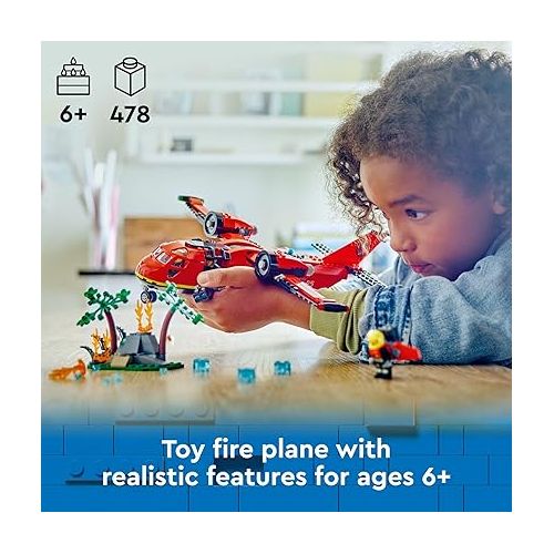  LEGO City Fire Rescue Plane Toy for Kids and Fans of Firefighter Toys, Fun Birthday Gift Idea for Boys and Girls Ages 6+ who Love Airplane Toys and Imaginative Play, Includes 3 Minifigures, 60413