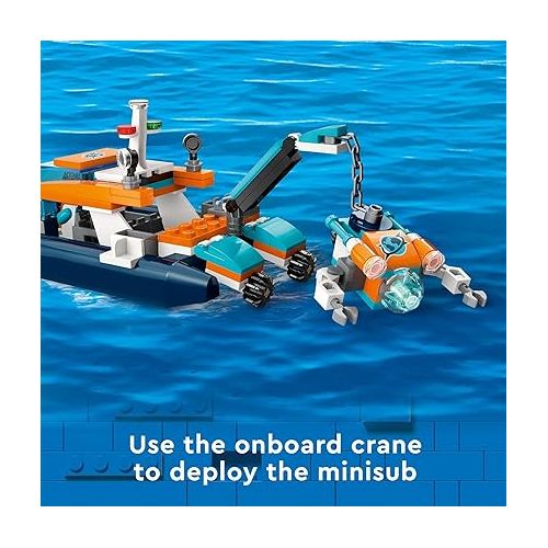  LEGO City Explorer Diving Boat 60377 Ocean Building Toy, Includes a Coral Reef Setting, Mini-Submarine, 3 Minifigures and Manta Ray, Shark, Crab, 2 Fish and 2 Turtle Figures