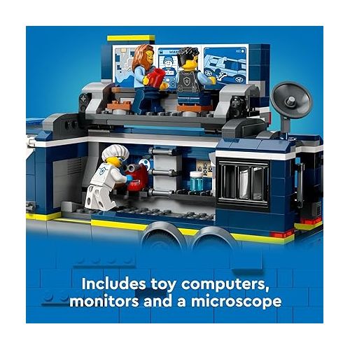  LEGO City Police Mobile Crime Lab Truck Toy, Pretend Play Police Toy, Includes Quad Bike, 2 Officers, 1 Scientist and 2 Crook Minifigures, Police Truck Toy for Kids Ages 7 Plus, 60418