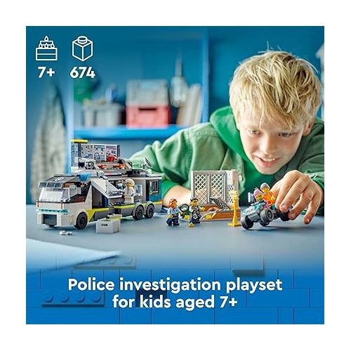  LEGO City Police Mobile Crime Lab Truck Toy, Pretend Play Police Toy, Includes Quad Bike, 2 Officers, 1 Scientist and 2 Crook Minifigures, Police Truck Toy for Kids Ages 7 Plus, 60418