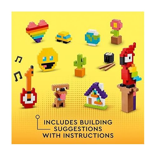  LEGO Classic Lots of Bricks Construction Toy Set 11030, Build a Smiley Emoji, Parrot, Flowers & More, Creative Gift for Kids, Boys, Girls Ages 5 Plus