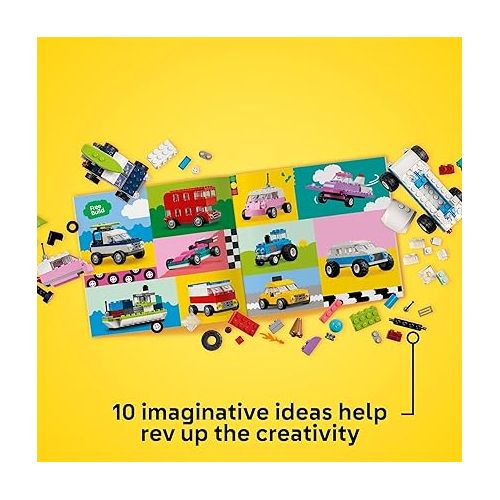  LEGO Classic Creative Vehicles, Colorful Construction Brick Building Kit with Ice Cream Truck, Police Car Toy, Model City Cars and More, Gift or Car Toy for Boys, Girls and Kids Ages 5 and Up, 11036