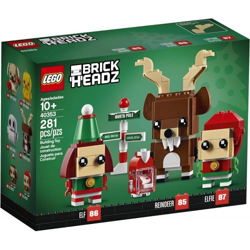  LEGO BrickHeadz Christmas Reindeer, Elf, and Elfie 40353 Holiday Building Kit (281 Pieces)