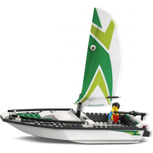  LEGO City 60168 Sailboat Rescue Building Toy With Boats That Really Float. Includes: Coast Guard Rescue Boat, Sailboat, Rock Island, 2 Minifigures, 1 Shark Minifigure. 195 Pieces.