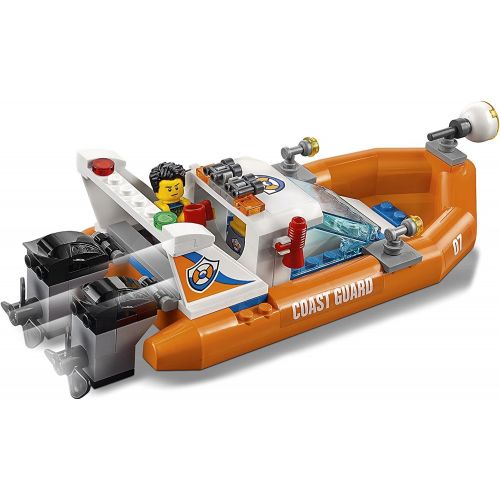  LEGO City 60168 Sailboat Rescue Building Toy With Boats That Really Float. Includes: Coast Guard Rescue Boat, Sailboat, Rock Island, 2 Minifigures, 1 Shark Minifigure. 195 Pieces.