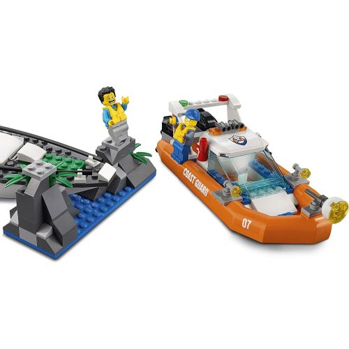  LEGO City 60168 Sailboat Rescue Building Toy With Boats That Really Float. Includes: Coast Guard Rescue Boat, Sailboat, Rock Island, 2 Minifigures, 1 Shark Minifigure. 195 Pieces.