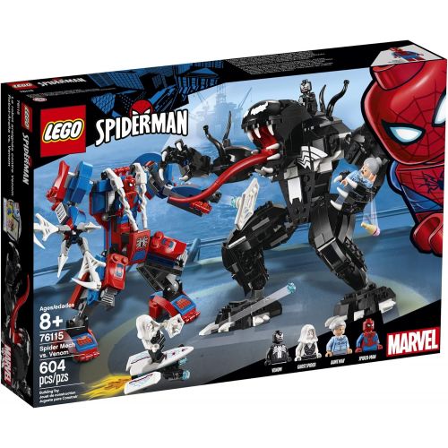  LEGO Super Heroes Marvel Spider Mech Vs. Venom 76115 Action Toy Building Kit with Web Shooter and Gripping Toy Claw Includes Spider-Man Minifigures Venom and Ghost Spider (604 Piec