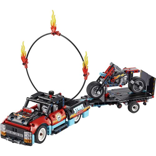  LEGO Technic Stunt Show Truck & Bike 42106; Includes Stunt Motorcycle, Toy Truck and Trailer, New 2020 (P10 Pieces)