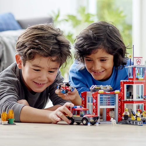  LEGO City Fire Station 60215 Fire Rescue Tower Building Set with Emergency Vehicle Toys includes Firefighter Minifigures for Creative Play (509 Pieces)