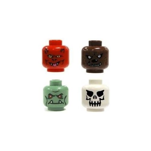  LEGO Minifigures Monster Heads 4 Pack - Demon, Werewolf, Frankenstein/Troll, Evil Skeleton