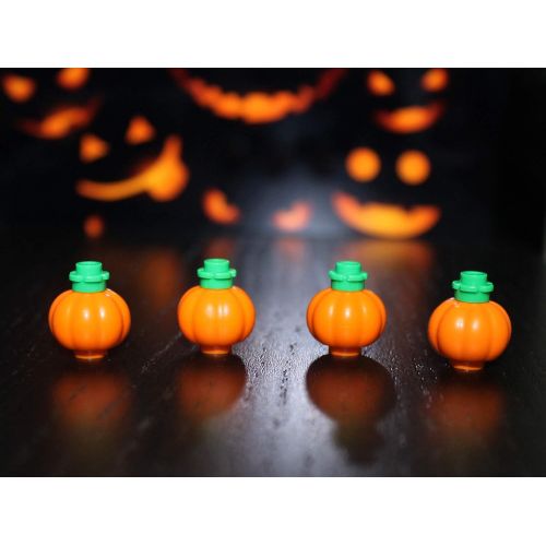  LEGO Halloween Accessories - 4 Pack of Orange Pumpkins with Green Stems (with Random Small Animal)