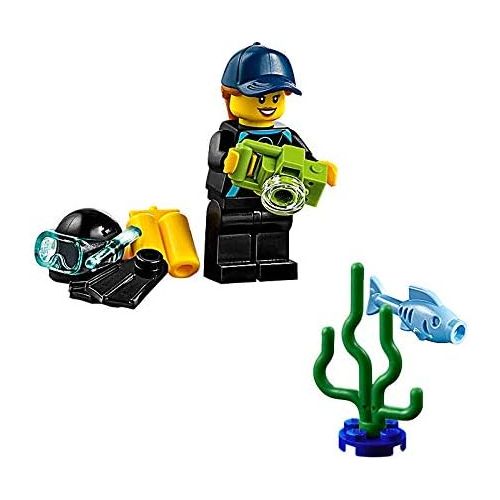  LEGO City Minifigure - Female Diver in Wetsuit (with Camera, Fish, and Sea Plant) 60221