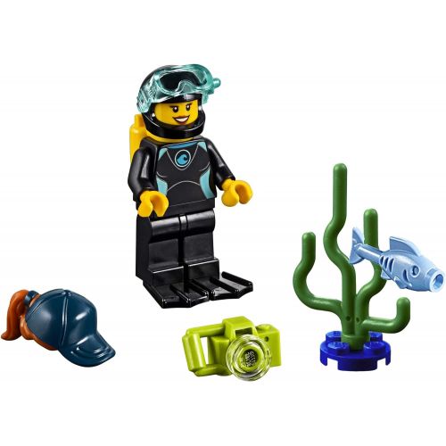  LEGO City Minifigure - Female Diver in Wetsuit (with Camera, Fish, and Sea Plant) 60221