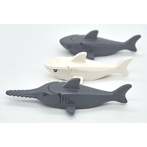  LEGO Shark and Sawfish Combo Pack with Gills and Printed Eyes (1x Dark Gray Sawfish, 1x White Shark, 1x Dark Gray Shark)