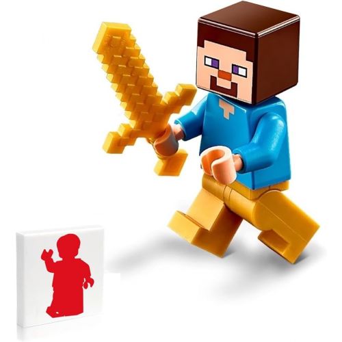  LEGO Minecraft Minifigure - Steve with Gold Legs, Gold Sword and Side Display