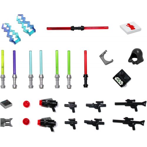  LEGO Star Wars Accessory and Weapons Pack - 8 Lightsabers, 8 Blasters, 2 Display Stands and More