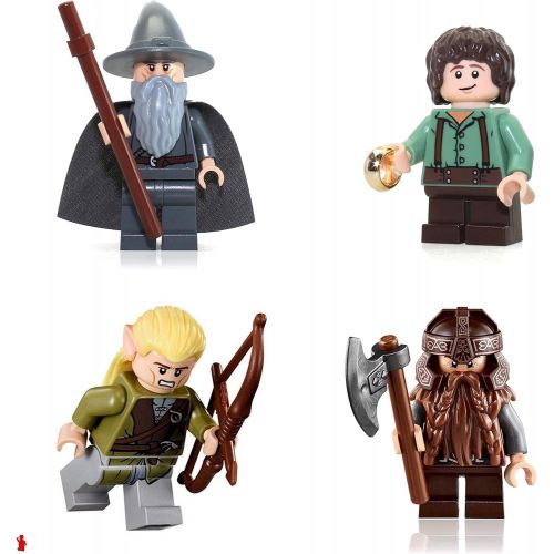  Lego the Lord of the Rings Minifigure Combo - Gandalf the Gray Wizard, Legolas, Gimli, and Frodo Baggins (With the One Ring)