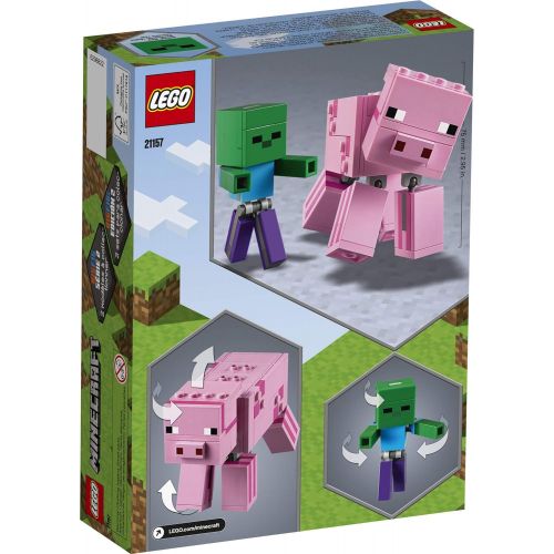  LEGO Minecraft Pig BigFig and Baby Zombie Character 21157 Cool Buildable Play-And-Display Toy Animal Figure for Kids, New 2020 (159 Pieces)