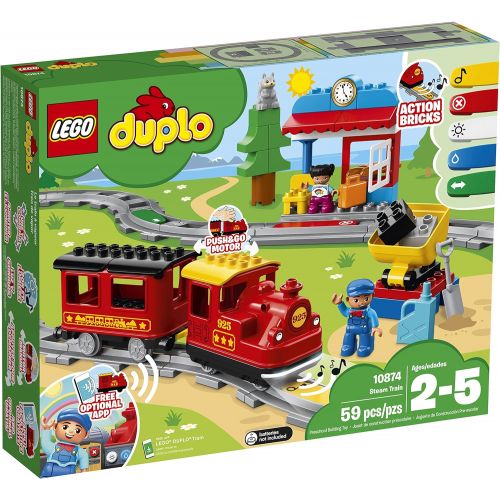  LEGO DUPLO Steam Train 10874 Remote-Control Building Blocks Set Helps Toddlers Learn, Great Educational Birthday Gift (59 Pieces)