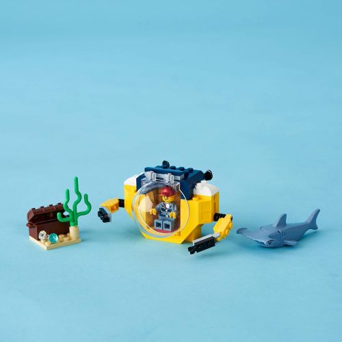  LEGO City Ocean Mini-Submarine 60263, Underwater Playset, Featuring a Toy Submarine, Pirate Treasure Chest, Hammerhead Shark Figure and a Pilot Minifigure, Great Gift for Kids, New