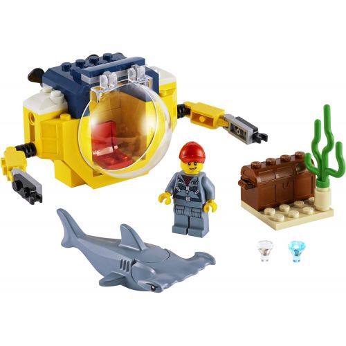  LEGO City Ocean Mini-Submarine 60263, Underwater Playset, Featuring a Toy Submarine, Pirate Treasure Chest, Hammerhead Shark Figure and a Pilot Minifigure, Great Gift for Kids, New