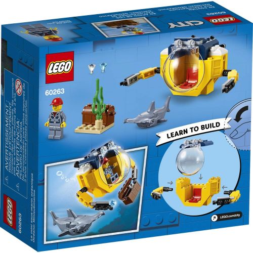  LEGO City Ocean Mini-Submarine 60263, Underwater Playset, Featuring a Toy Submarine, Pirate Treasure Chest, Hammerhead Shark Figure and a Pilot Minifigure, Great Gift for Kids, New
