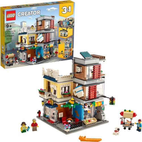  LEGO Creator 3 in 1 Townhouse Pet Shop & Cafe 31097 Toy Store Building Set with Bank, Town Playset with a Toy Tram, Animal Figures and Minifigures (969 Pieces)