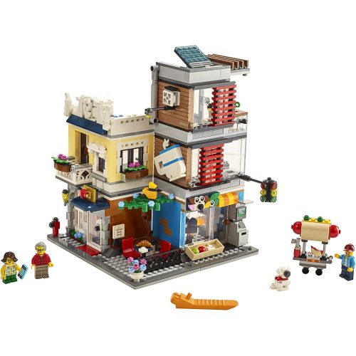  LEGO Creator 3 in 1 Townhouse Pet Shop & Cafe 31097 Toy Store Building Set with Bank, Town Playset with a Toy Tram, Animal Figures and Minifigures (969 Pieces)