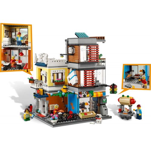  LEGO Creator 3 in 1 Townhouse Pet Shop & Cafe 31097 Toy Store Building Set with Bank, Town Playset with a Toy Tram, Animal Figures and Minifigures (969 Pieces)