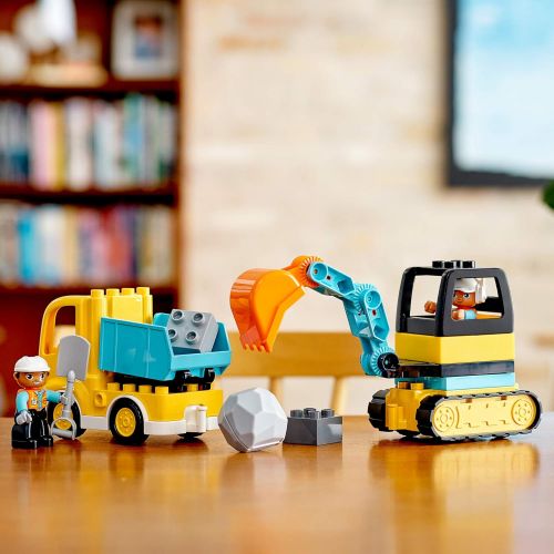  LEGO DUPLO Construction Truck & Tracked Excavator 10931 Building Site Toy for Kids Aged 2 and Up; Digger Toy and Tipper Truck Building Set for Toddlers, New 2020 (20 Pieces)