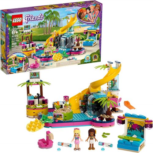  LEGO Friends Andreas Pool Party 41374 Toy Pool Building Set with Andrea and Stephanie Mini Dolls for Pretend Play, Includes Toy Juice Bar and Wave Machine (468 Pieces)