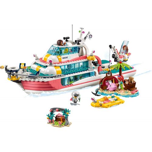  LEGO Friends Rescue Mission Boat 41381 Toy Boat Building Kit with Mini Dolls and Toy Sea Creatures, Rescue Playset includes Narwhal Figure, Treasure Box and more for Creative Play