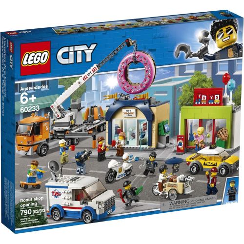  LEGO City Donut Shop Opening 60233 Store Opening Build and Play with Toy Taxi, Van and Truck with Crane, Easy Build with Minifigures for Boys and Girls (790 Pieces)