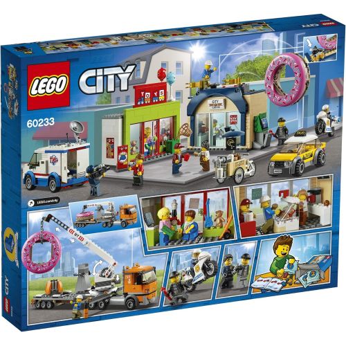  LEGO City Donut Shop Opening 60233 Store Opening Build and Play with Toy Taxi, Van and Truck with Crane, Easy Build with Minifigures for Boys and Girls (790 Pieces)