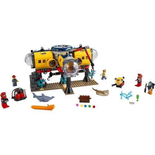  LEGO City Ocean Exploration Base Playset 60265, with Submarine, Underwater Drone, Diver, Sub Pilot, Scientist and 2 Diver Minifigures, Plus Stingray and Hammerhead Shark Figures, N