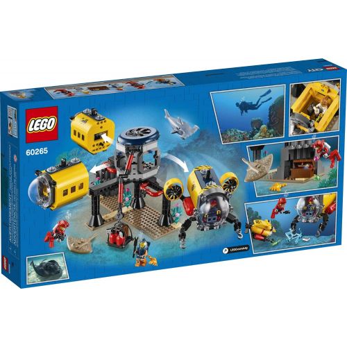  LEGO City Ocean Exploration Base Playset 60265, with Submarine, Underwater Drone, Diver, Sub Pilot, Scientist and 2 Diver Minifigures, Plus Stingray and Hammerhead Shark Figures, N