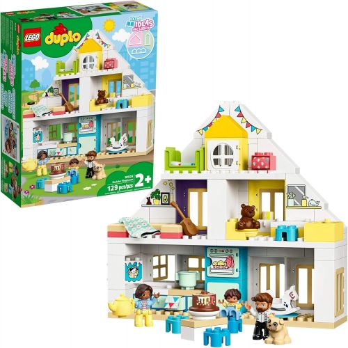  LEGO DUPLO Town Modular Playhouse 10929 Dollhouse with Furniture and a Family, Great Educational Toy for Toddlers (130 Pieces), Multicolor