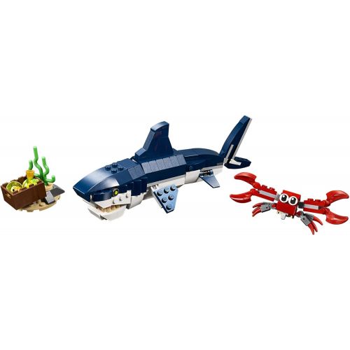  LEGO Creator 3in1 Deep Sea Creatures 31088 Make a Shark, Squid, Angler Fish, and Crab with this Sea Animal Toy Building Kit (230 Pieces)