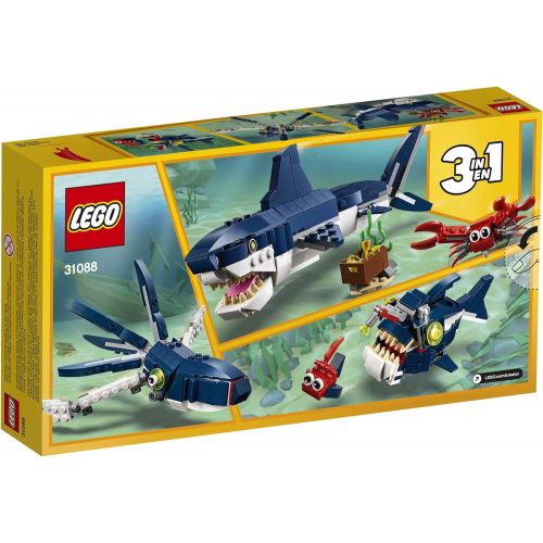  LEGO Creator 3in1 Deep Sea Creatures 31088 Make a Shark, Squid, Angler Fish, and Crab with this Sea Animal Toy Building Kit (230 Pieces)