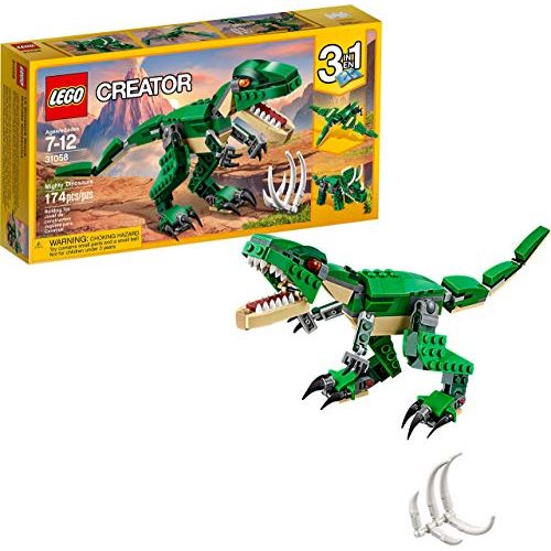  LEGO Creator Mighty Dinosaurs 31058 Build It Yourself Dinosaur Set, Create a Pterodactyl, Triceratops and T Rex Toy (174 Pieces)