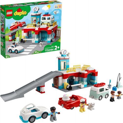  LEGO DUPLO Parking Garage and Car Wash 10948 Kids’ Building Toy Featuring a Car Wash, Gas Station and Car Park; New 2021 (112 Pieces)